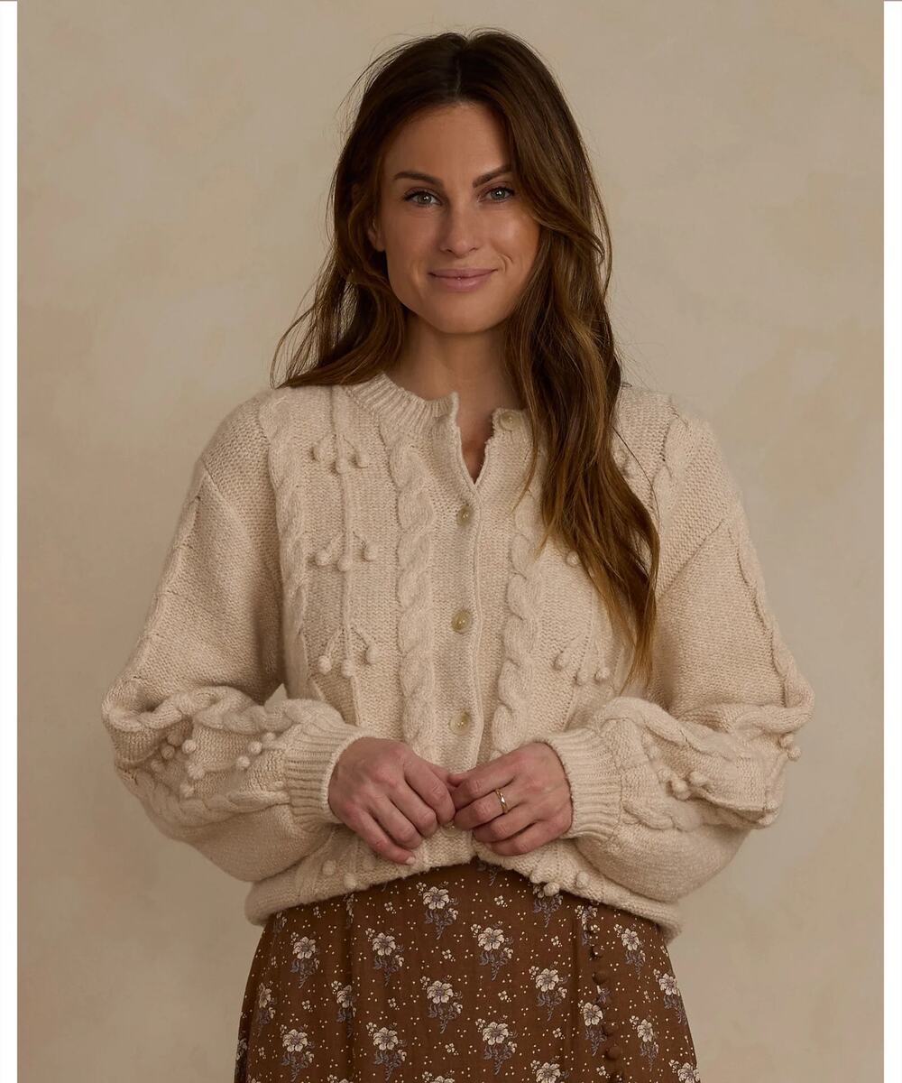 NWT Rylee + Cru Bobble Cardigan XL Natural Cable Knit Pom Pom Cottagecore
